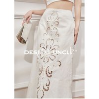 New Chinese Embroidery Fashion Skirt Women Hollow Out High End Elegant Slim Hollow Out Design Solid Color Long Skirts Summer