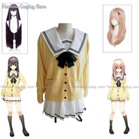Anime You and ME and Her: A Love Story Muko Aoi MIYUKI Cosplay Costume Wig Headwear Girl Shirt Skirt Sweater JK Uniform for Con
