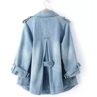 Denim Cape Coat Female Jacket Double Breasted Jackets Women Office Lady Windbreaker Denim Basic Coats Autumn Overcoat