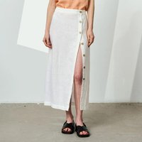 Summer Linen Cotton Side Split Skirt Women's 2026 New Chic High Waist Skirt Casual Style Elastic Waist Mid-Length Skirts