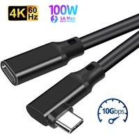 Câble d'extension USB C à Angle de 90 degrés, Type C USB3.2 10Gbps 100W 5A mâle à femelle, cordon d'extension de charge rapide pour MacBook Realme