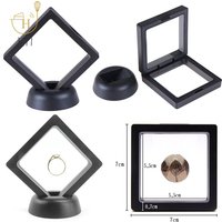 1 Set 70*70mm Black Plastic 3D Floating Jewelry Coin Display Frame Holder Box Case With Stand