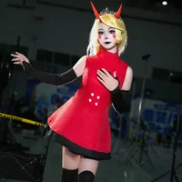 Hazbin Charlie Hotel Morningstar Game Hotel Charlie Cosplay Halloween Costume Adult Women Turtleneck Red Dress Sexy Daily Skirt