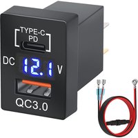 12/24V Quick Charge 3.0 and PD USB C Car Charger Socket Power Adapter with Digital LED Voltmeter for Toyota Vehicles