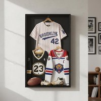 Trikot-Vitrine 610 x 812 x 40 mm, abschließbare Shadowbox für Sporttrikots mit 98% UV-Schutz, PC-Glas und Aufhängern, für Baseball-, Basketball-, Fußball-, Hockey-Trikots und -Uniformen, schwarz
