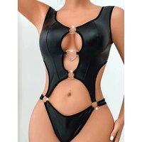 Sexy Leather Hollow Ring Bodysuit Elastic Hot Underwear Dead Pool Vest Underpants Summer Season Polyester Fabric