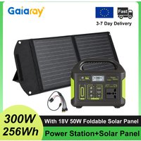 Gaiaray 300W – przenośna stacja zasilania z 50W składanym panelem słonecznym, akumulatorem LiFePO4 o pojemności 256 Wh, generator solarny, zestaw z panelem słonecznym z monokrystalicznego krzemu 18 V,