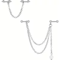 2Pcs 16G Stainless Steel Chain style Industrial Pole Ear Bone Nail Cartilage Piercing Ear Bridge Jewelry
