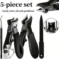 5pcs Stainless Steel Toenail Clippers Set with Ergonomic Handle,Includes Wide Mouth Angled Scissors,Nail File Cuticle Tool