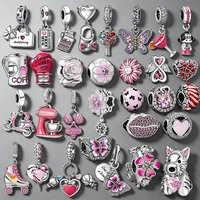 New DIY Making Jewelry Gift Pink Scooter、Dolphins & Pink Bow Highland Cow Charm Silver Plated Bead Fit Original Women Bracelet