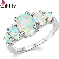 CiNily White Fire Opal Rings With Oval Big Stone Silver Plated Wedding Engagement Minimalist Bohemia Boho Jewelry Size 10 11 12