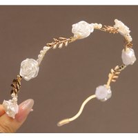 Ladies Elegant Rose Vine Headband Hair Accessories Headdress Girls Vintage Metal Flower Pearl Red Rose Tiara Hairbands