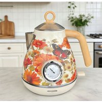 Light Luxury Cream White Floral Deca Kettle Retro Floral Butterfly Electric Kettle Temperature Display Boil Dry Protection 1.7L