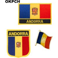 Andorra National Flag Embroidered Iron on Patches for Clothing Metal badges PT0130-3