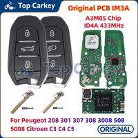 Oryginalny pilot zdalnego sterowania TopCarkey IM3A A3M05 z układem ID4A, częstotliwość 433MHz, do Peugeot 208 301 307 308 3008 508 5008 Citroen C3 C4 C5