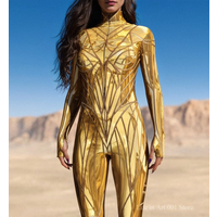 Women 3D Print Gold CyberPunk Holiday Mechanical Armour Jumpsuit Cosplay Bodysuit Costume Halloween Party Shows Zentai Suit