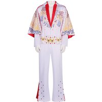 Men White Elvis Presley Cos Suit Rock Star Cat King Costume Halloween Party Stage Show Performance Outfit