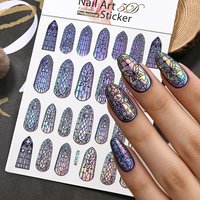1/3pcs 5D Aurora Stained Glass Nail Stickers Colorful Window Rococo Flower Pattern Nail Art Decal DIY Manicure Gothic Decoration