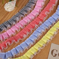 1/2/5M Gingham Ruffled Lace Trim 3.5cm Wide Colorful Plaid Yarn-Edged Lace Ribbon For DIY Sewing Craft Garment Accessories