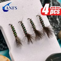 ANFS 4pcs CDC Hares Ear Shuttlecock Trout Fly with Fly Box, Dry Trout Flies, Trout Fly Fishing Gift
