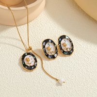 Kissmoon Vintage Rose Pendant Stainless Steel Necklace Earrings for Women Party Daily Wear Fashion Accessories Jewelry Set Gift
