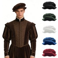 2026 Spring/Fall Medieval Tudor Imitation Velvet Flat Top Hat for Men,Renaissance Festival Men's Beret, Cap Circumference: 56 Cm