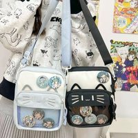 Y2K Cute Cartoon Cat Ita Crossbody Bag Mini Women Casual Shoulder Bags Kawaii Girls Transparent Pocket DIY Display Nylon Handbag