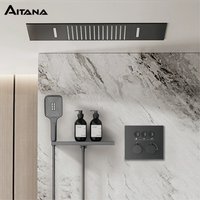 AITANA Gun Grey Luxury Brass Thermostatic Shower System Minimalist Concealed Ceiling Hot & Cold Water 3-Function Bathroom Mixer