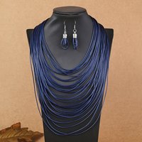 Colorful Multi-layer Leather Cord Wax Rope Chain Necklace Jewelry Set For Women String Cord Necklace Earrings Set Jewelry Gifts