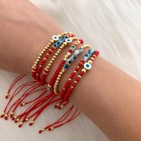 KKBEAD Turkish Evil Eye Bracelet New In Jewelry Red String Lucky Ojo Turco Crystal Beaded Pulseras Gold Plated Bracelet