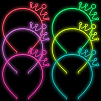 6Pcs Glow in the Dark Head Decorations Neon Birthday Party Plastic Hair Band Crown for Girl Light Up Party Supplies Need UV