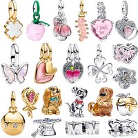 2026 New 925 Sterling Silver Caterpillar Flower Dog Apple Heart Pendant Bead fit DIY Women's Bracelets Necklaces Jewelry Gifts