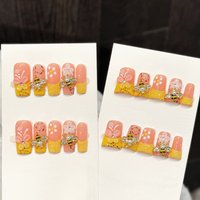 10PCS Duck/Square Handmade Press On Nails,Clear bare powder manicure hand-painted daisy bee,Suitable For Parties And Daily Wear.