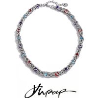 Yhpup New Stainless Steel Colorful Glass Stone Chain Statement Necklace Summer Fashion Men Unisex Jewelry PVD Plated