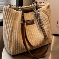Women's Corduroy Tote Bag Stylish Large Capacity Shoulder Bag for Commuter