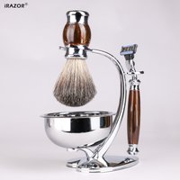 iRAZOR Professional Shaving Kit for Men - Mach 3 Razor Blade Badger Hair Barber Accessory Shave Tool Unique Father's Day Gift