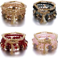 4Pcs New Tassel Charm Beads Bracelet Set For Women Colorful Glass Beaded Chain Bangle Men Bohemian Jewelry