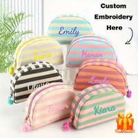 Custom Embroidered Striped Makeup Bag with Zipper and Personalized Name Colorful Travel Toiletry Organizer Cute Gift Bridesmaid