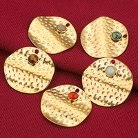 4pcs Stainless Steel Round Twisted Boho Earring Charm Pendants Gold Plating Stone Dangle Charms for DIY Necklace Jewelry Making