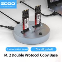 GODO NVMe/SATA M.2 Duplicator Dual-Bay Offline Clone USB C to NVME/SATA Docking Station for M2 SSD M Key and B+M Key Hard Drives