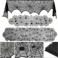 Halloween Black Lace Spiderweb Table Runner Fireplace Mantle Scarf Gothic Home Decor Spooky Indoor Party Supplies Cobweb Cover