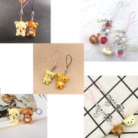 2pcs Cute Rilakkuma Bear Bell Matching Phone Keychain Handmade Star Hanging Chain Kawaii Beaded Key Pendant Cardbook Keychain