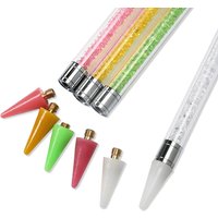 7colors Nails Art Brush Manicure Double Head Point Drill Pen Silicone Head Rhinestone Picker Wax Pencil Dot Painting Point Tools