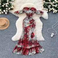 Elegant casual off shoulder Fruffle lace A-line Beach Vacation Vestidos Slim Women Evening Party Sundress Summer Clothing