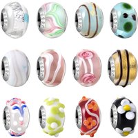 High Quality 925 Sterling Silver Donut Flower Relief Glass Beads Fit DIY Bracelet Necklace Versatile Accessories Party Gifts