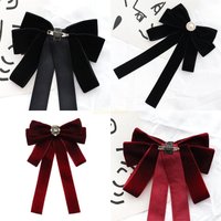 31BF Sophisticated Pre Tied Bows Tie with Rhinestones Pearls Embellishments for Uniforms Student Velvets Bowknot Necktie Clip