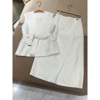 Spring casual versatile imported linen V-neck sleeveless vest skirt set
