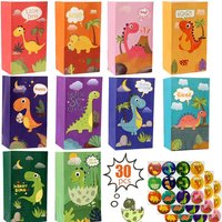 30Pcs Dinosaur Party Bags Thicken Paper Dinosaur Gift Bags Recyclable Dinosaur Party Gift Bags Odorless Candy Bags with 36 Stick