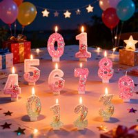Cute Love Balloon Them Candles 0-9 Number Cake Candle New Glitter White Pink Rose Pink Creative Handmade Candle Birthday Wedding