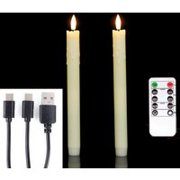 Pack of 2 USB Rechargeable Christmas LED Taper Candles Remote,10 inch Wedding Christmas Birthday Flameless Decorative Candle